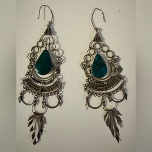 Elegant Silver and Turquoise Chandelier Earrings